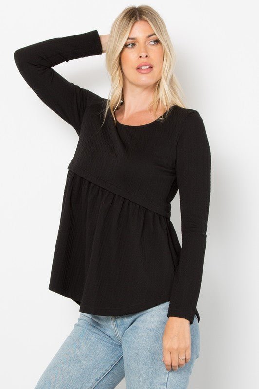 BE Stage - Black Long Sleeve Babydoll Knit Top