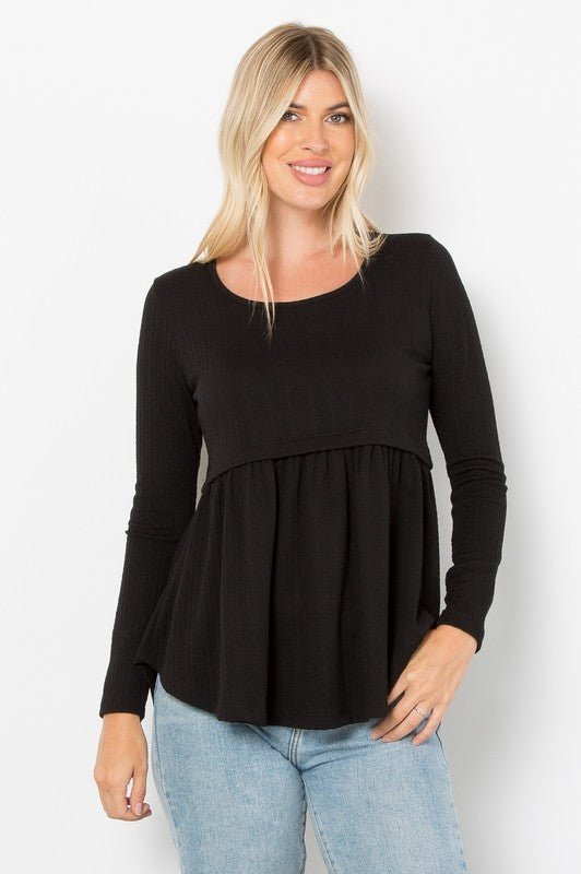 BE Stage - Black Long Sleeve Babydoll Knit Top