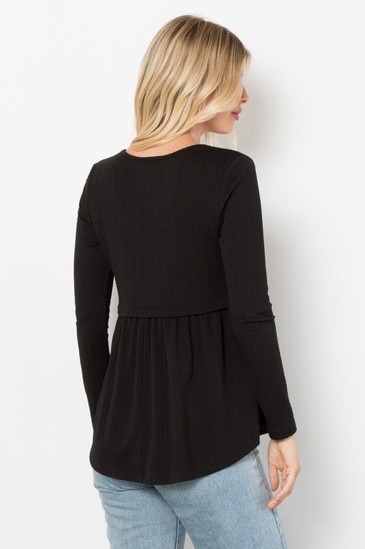 BE Stage - Black Long Sleeve Babydoll Knit Top