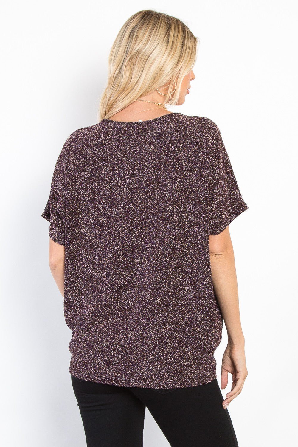 BE Stage - Brown Center Cinched Knit Sparkle Top