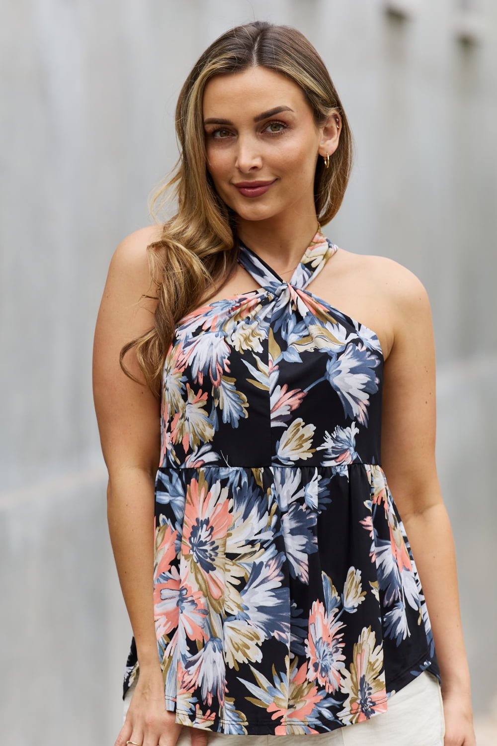 BE Stage - Floral Print Halter Top in Black