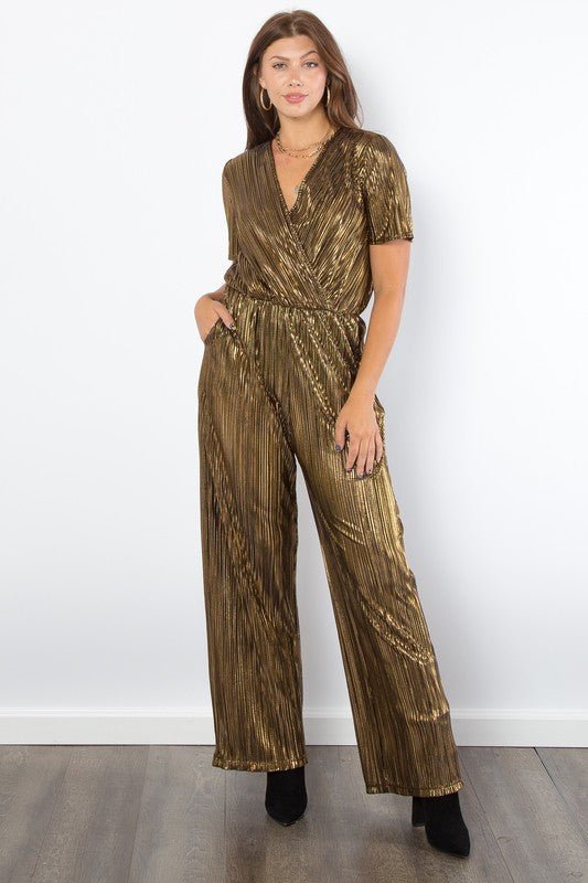 BE Stage - Gold Surplice Short Sleeve Jumpsuit
