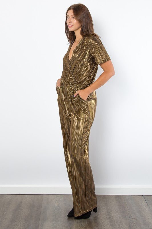 BE Stage - Gold Surplice Short Sleeve Jumpsuit