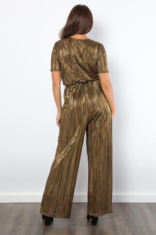 BE Stage - Gold Surplice Short Sleeve Jumpsuit