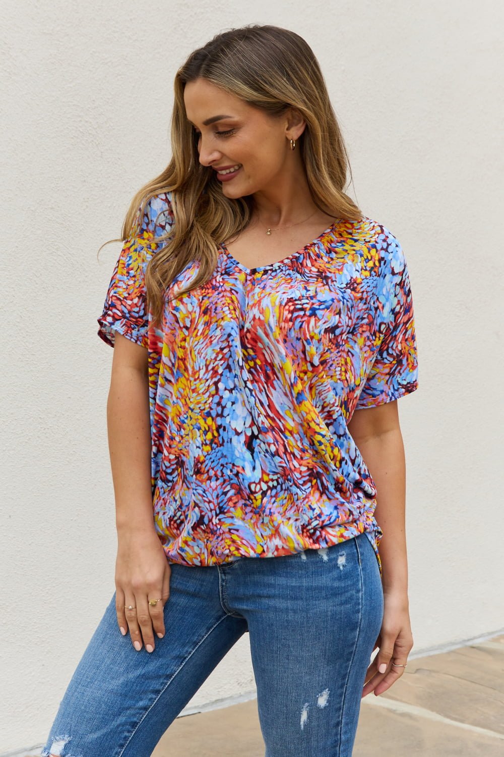 BE Stage - Printed Dolman Sleeve Flowy Top in Blue Mix