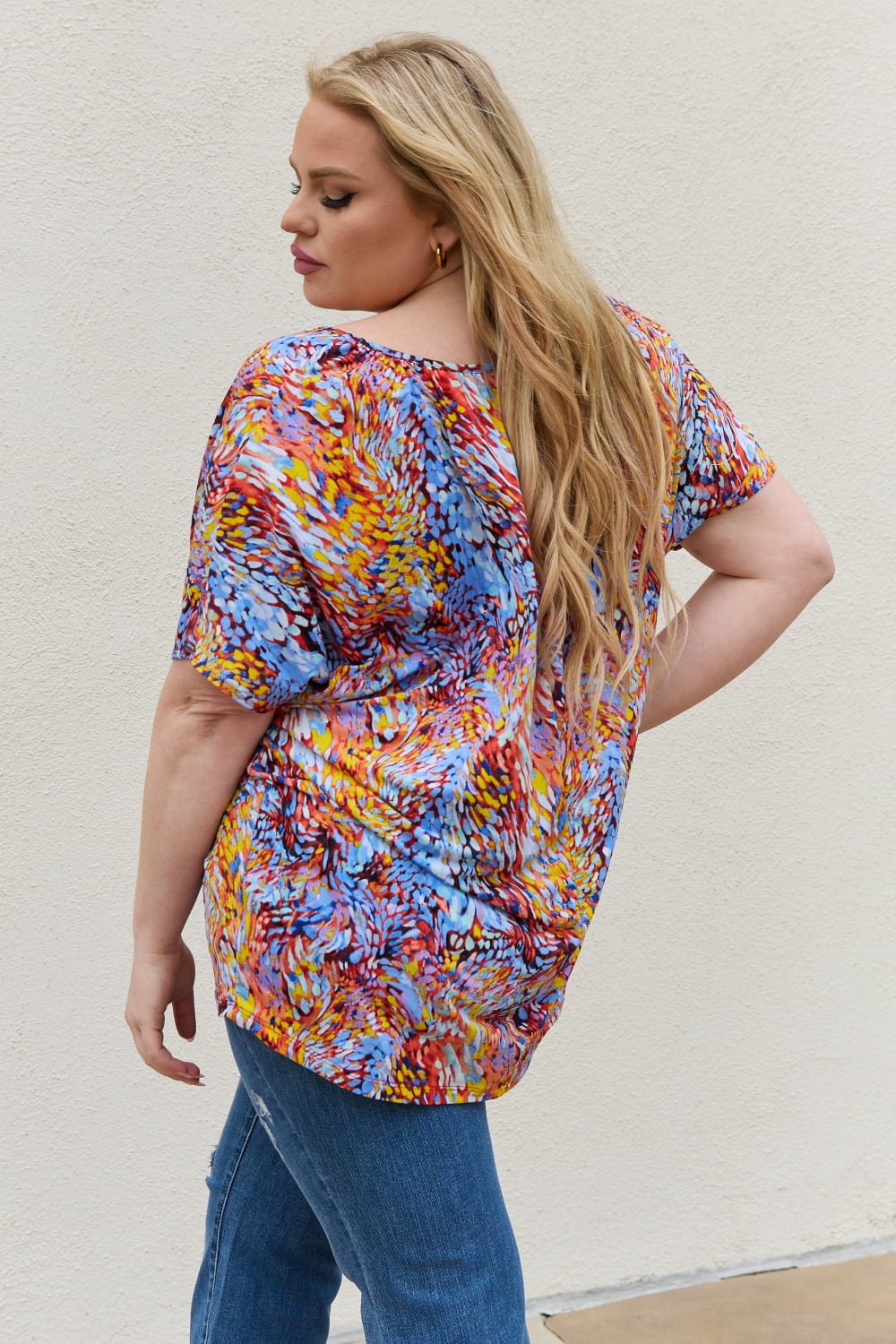 BE Stage - Printed Dolman Sleeve Flowy Top in Blue Mix