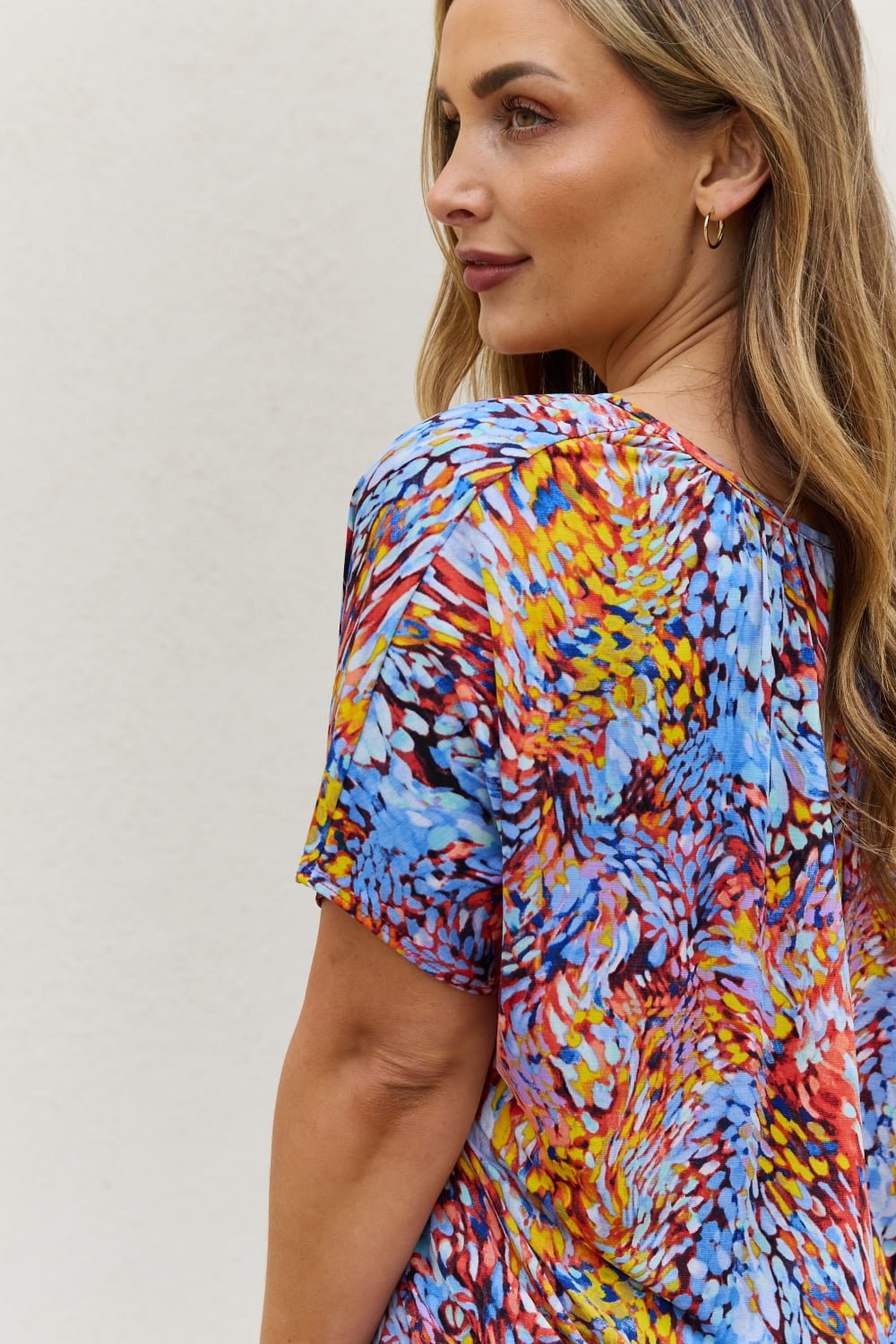 BE Stage - Printed Dolman Sleeve Flowy Top in Blue Mix