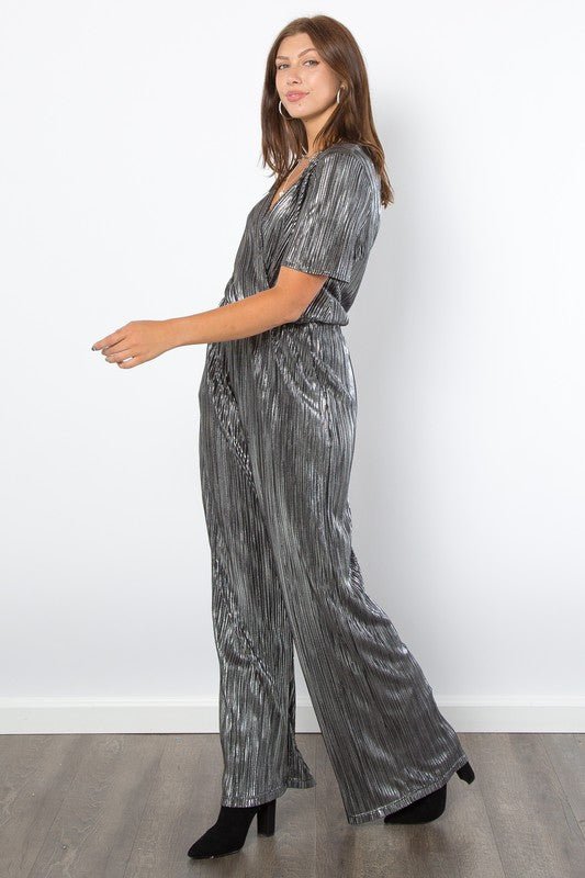 BE Stage - Silver Surplice Short Sleeve Jumpsuit