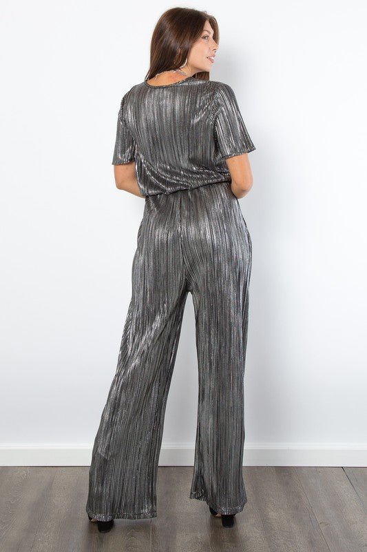 BE Stage - Silver Surplice Short Sleeve Jumpsuit