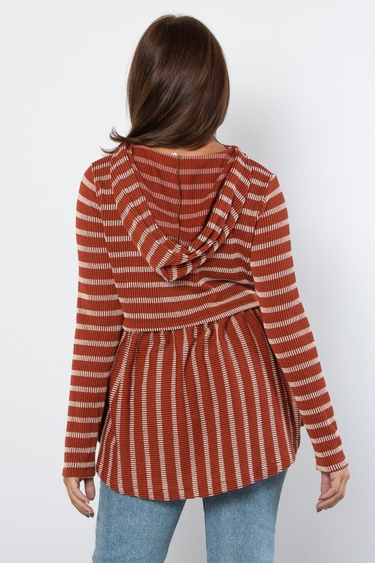 BE Stage - Striped Peplum Hoodie in Rust