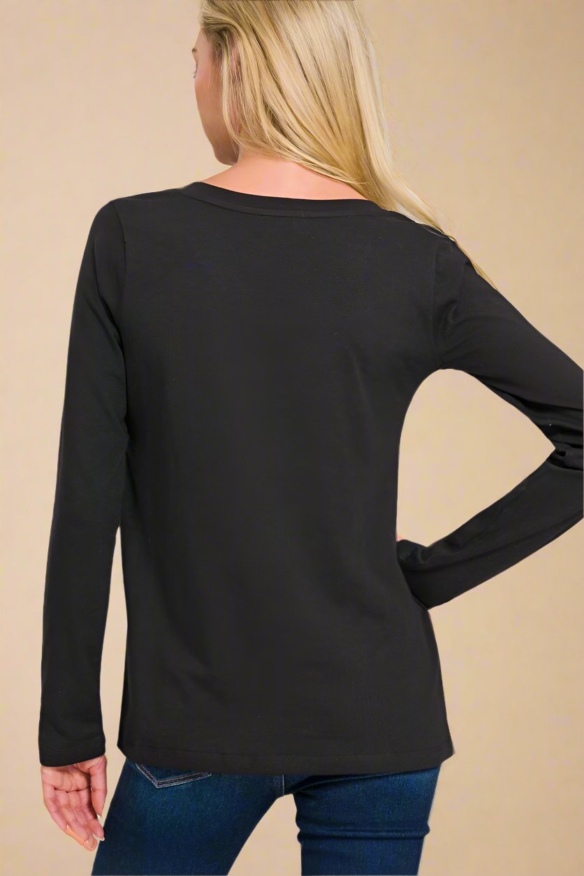 Black Long Sleeve V-Neck T-Shirt