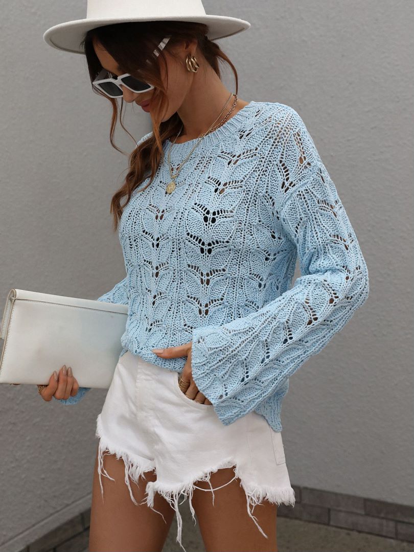 Long Bell Sleeve Crochet Knit Top