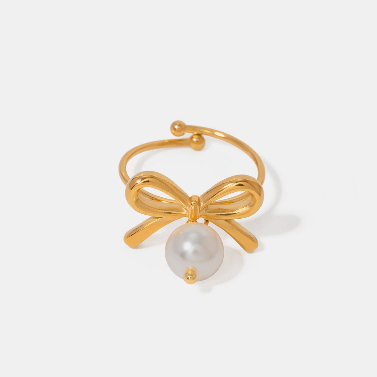 Beach Rose Co. - Adjustable Gold Pearl Bow Ring