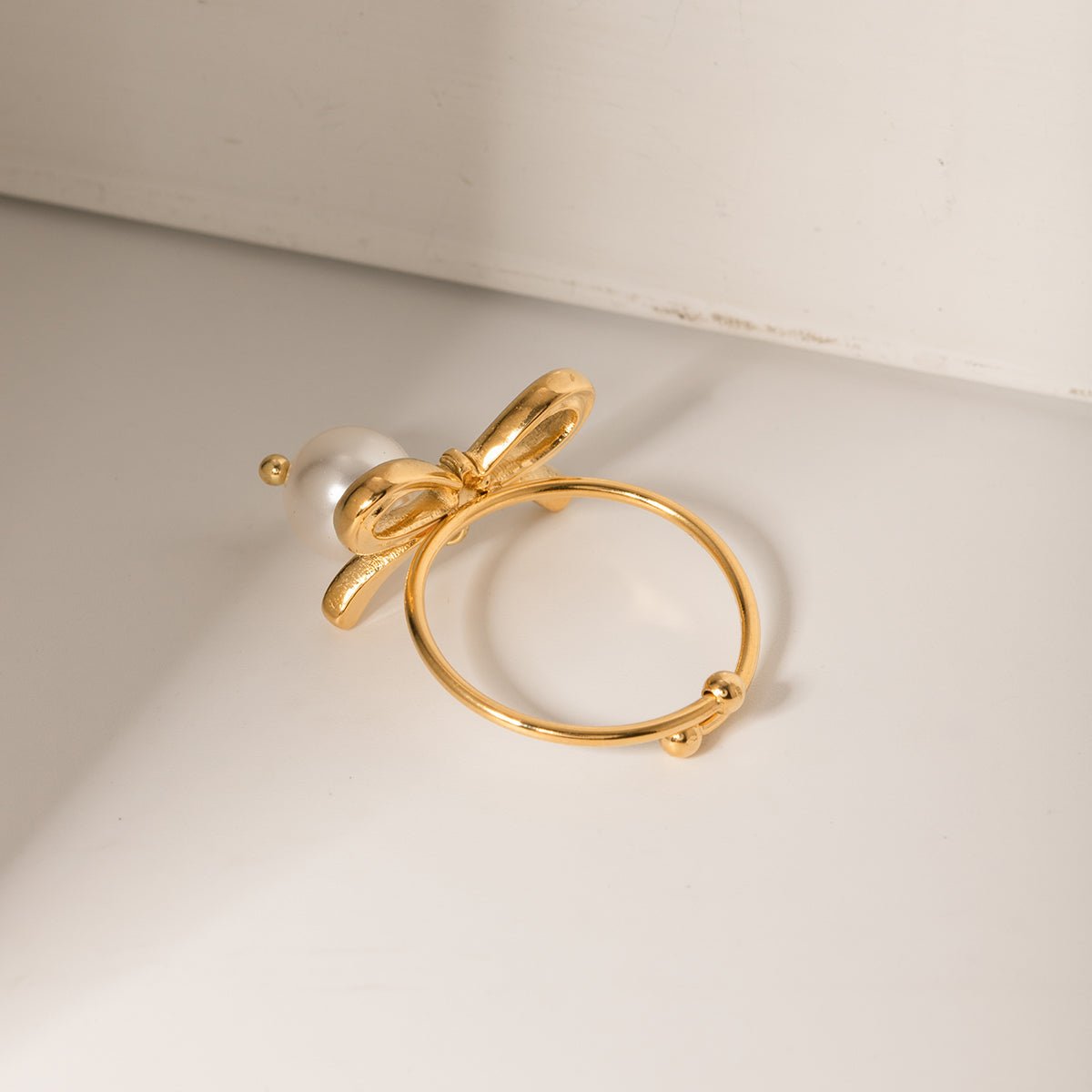 Beach Rose Co. - Adjustable Gold Pearl Bow Ring