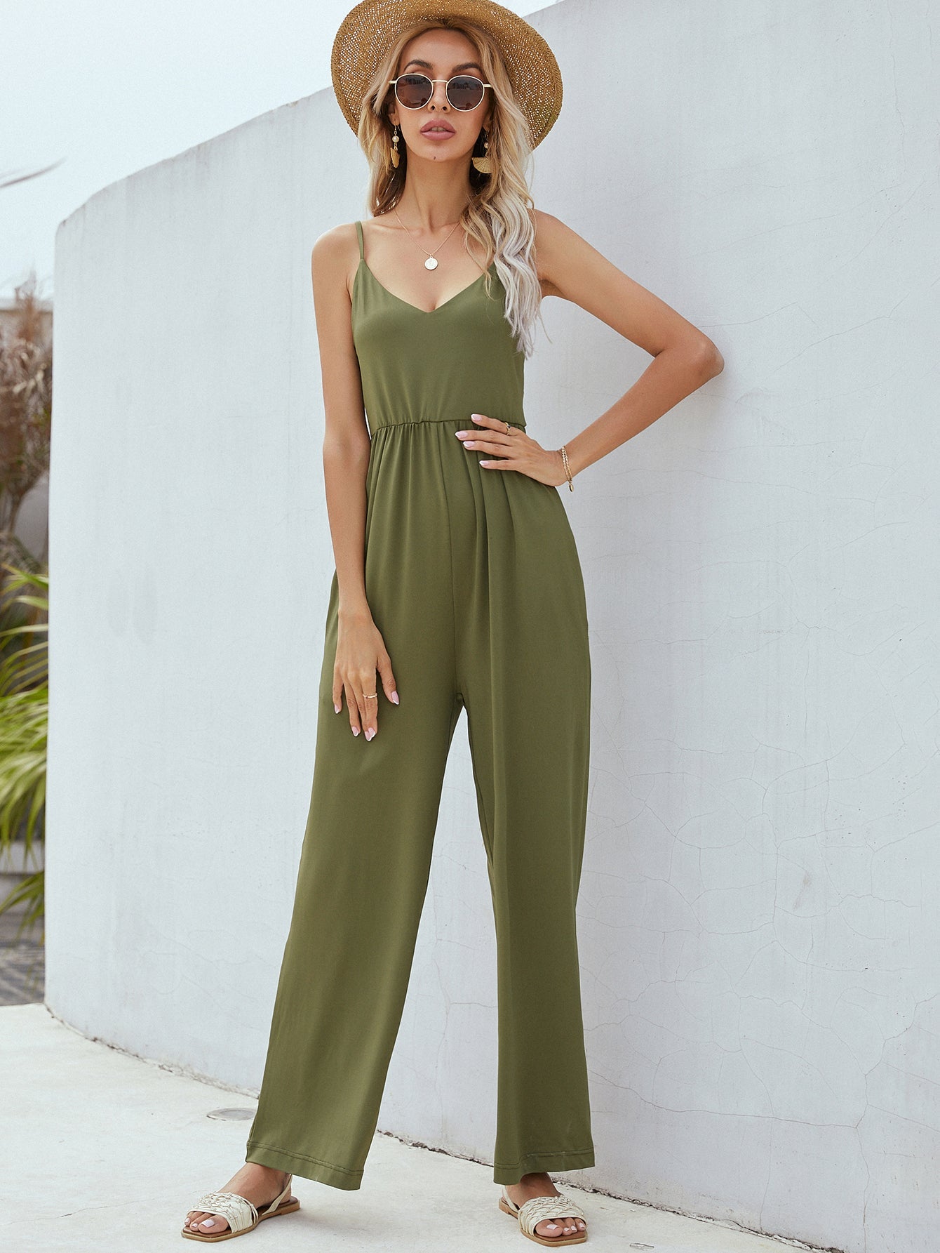 Beach Rose Co. - Adjustable Spaghetti Strap Jumpsuit with Pockets