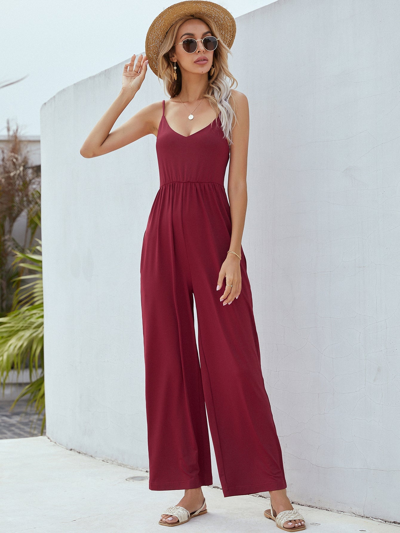 Beach Rose Co. - Adjustable Spaghetti Strap Jumpsuit with Pockets