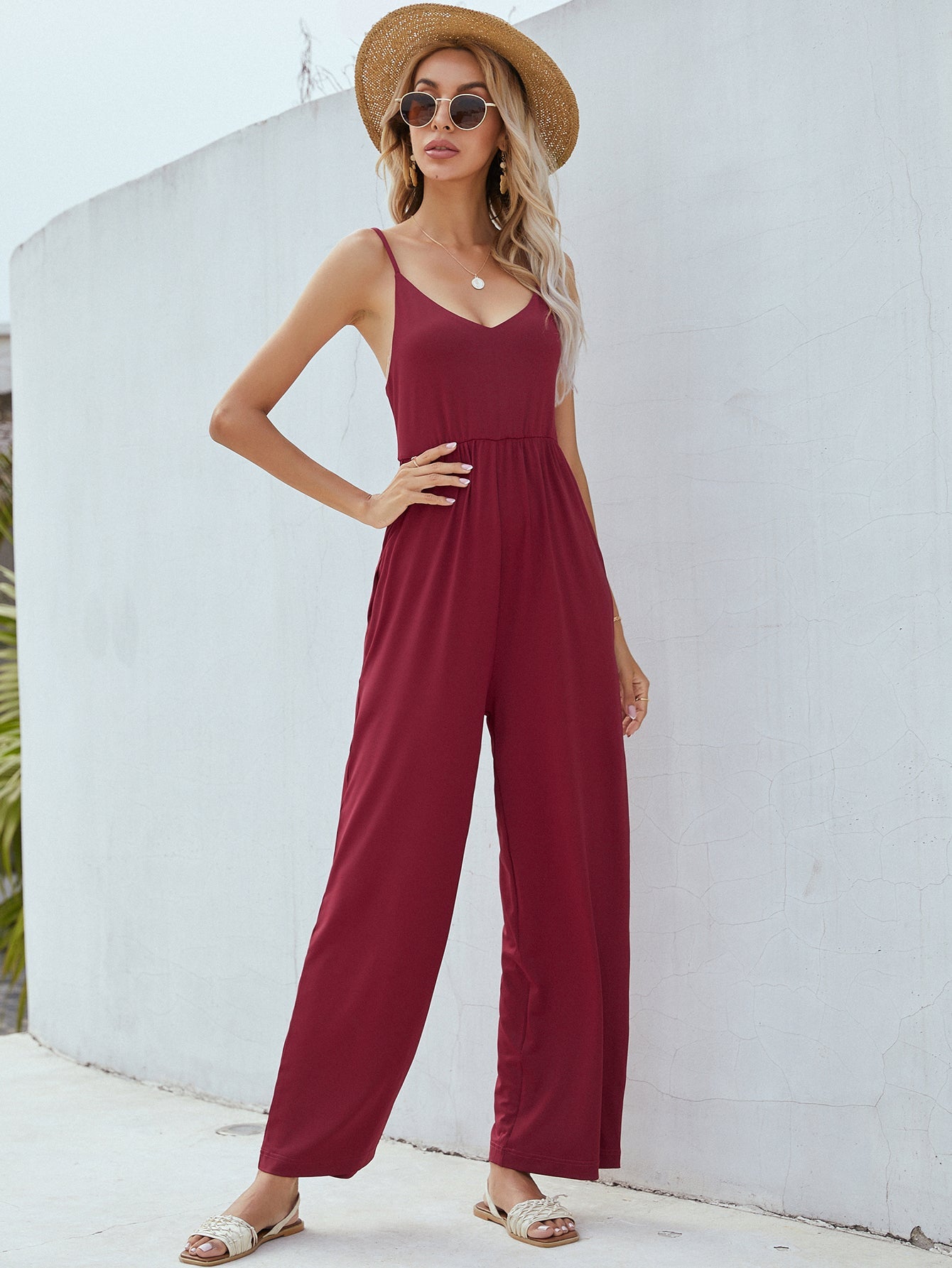 Beach Rose Co. - Adjustable Spaghetti Strap Jumpsuit with Pockets