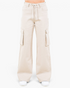 Beach Rose Co. apricot wide leg cargo pants with a drawstring waist and flap pockets in a cotton stretch blend
