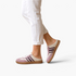 Beach Rose Co. Aria Up flat slip-on shoes in mauve and cream with a durable rubber sole worn with white trousers