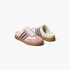Beach Rose Co. Aria Up flat slip-on shoes in cream and pink with dark purple stripes and a gum rubber outsole.