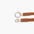 Beach Rose Co. slim elastic waist belt with brown PU tabs and an asymmetric gold-tone interlocking double-ring buckle.