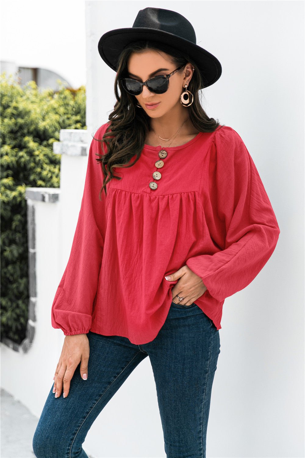 Beach Rose Co. - Balloon Sleeve Babydoll Blouse