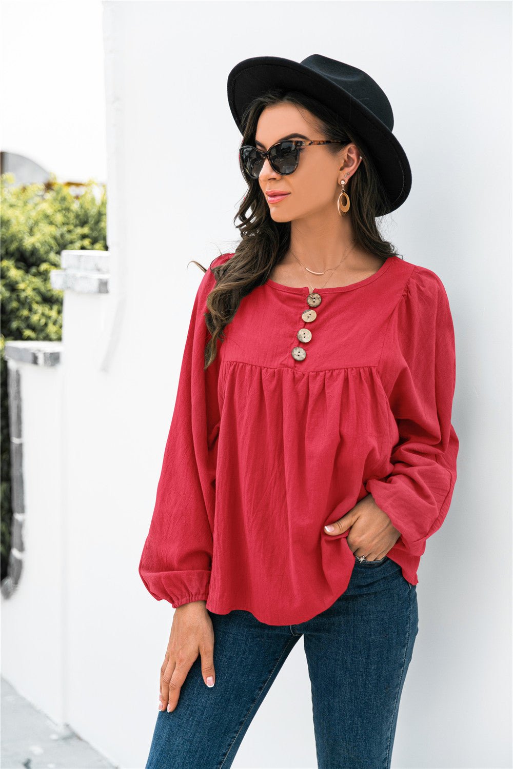 Beach Rose Co. - Balloon Sleeve Babydoll Blouse