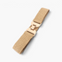 Beach Rose Co. beige textured elastic waist belt featuring a polished gold-tone geometric hook buckle.