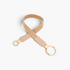 Beach Rose Co. slim beige elastic waist belt with asymmetric gold-tone interlocking rings and stitched PU tabs.