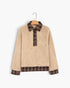 Beige & Brown Plaid-Trim Fuzzy Pullover