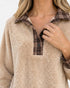 Beige & Brown Plaid-Trim Fuzzy Pullover