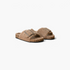 Beach Rose Co. Rochelle beige vegan suede sherpa slippers with crossed bands and a metal buckle detail.