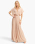 Beach Rose Co. beige cotton-blend two-piece set with a collared cropped wrap top and flowing wide-leg trousers.
