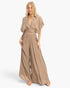 Beach Rose Co. beige cotton-blend two-piece set with a collared wrap top and flowing wide-leg pleated pants