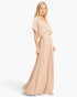 Beach Rose Co. beige cotton-blend two-piece set with a collared cropped wrap top and flowing pleated wide-leg pants.