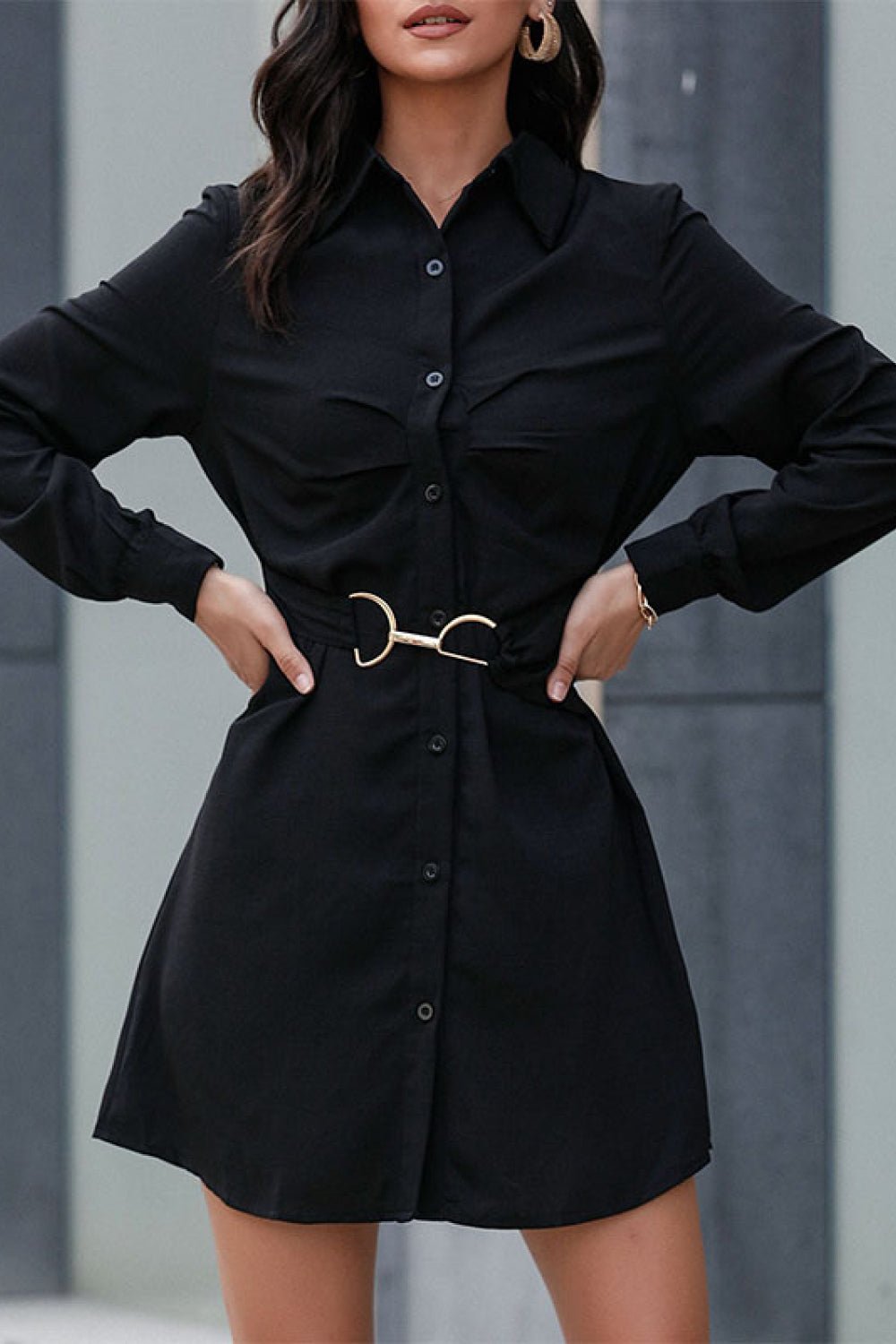 Beach Rose Co. - Black Belted Mini Shirt Dress