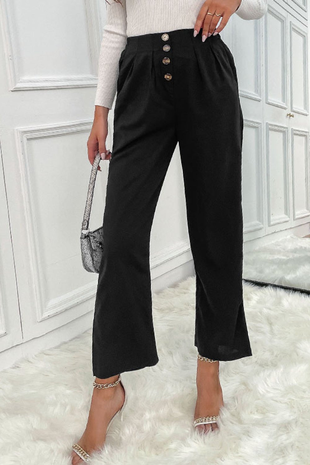 Beach Rose Co. - Black Button Fly Wide Leg Pants