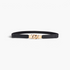 Beach Rose Co. slim black stretch waist belt featuring a gold-tone chunky chain-link buckle and PU leather panels.