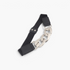 Beach Rose Co. black elastic waist belt featuring oversized silver curb-chain links and smooth PU snap-closure tabs.