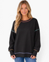 Beach Rose Co. black crewneck sweatshirt with colorful contrast stitching, dropped shoulders, and a relaxed fit.