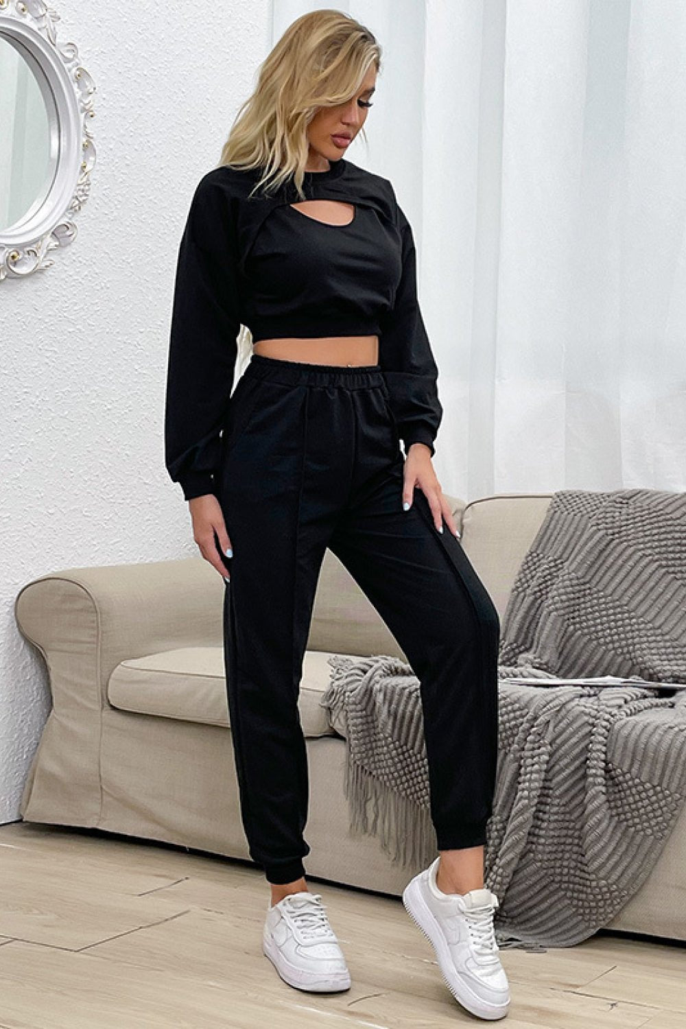 Beach Rose Co. - Black Cut Out Crop Top and Joggers Set