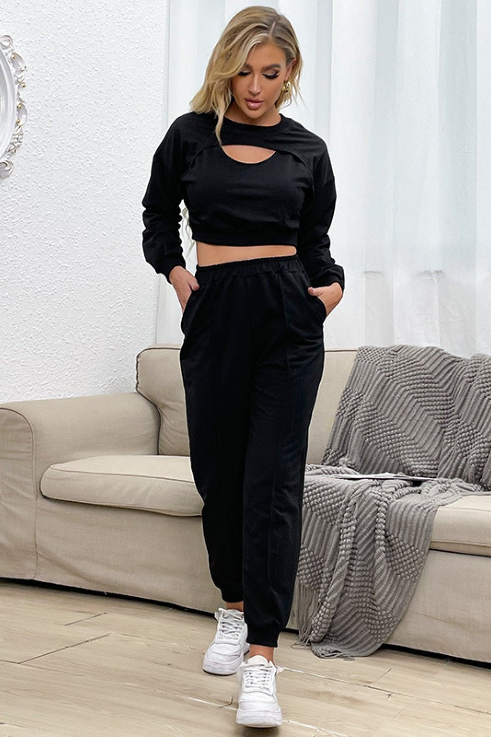 Beach Rose Co. - Black Cut Out Crop Top and Joggers Set