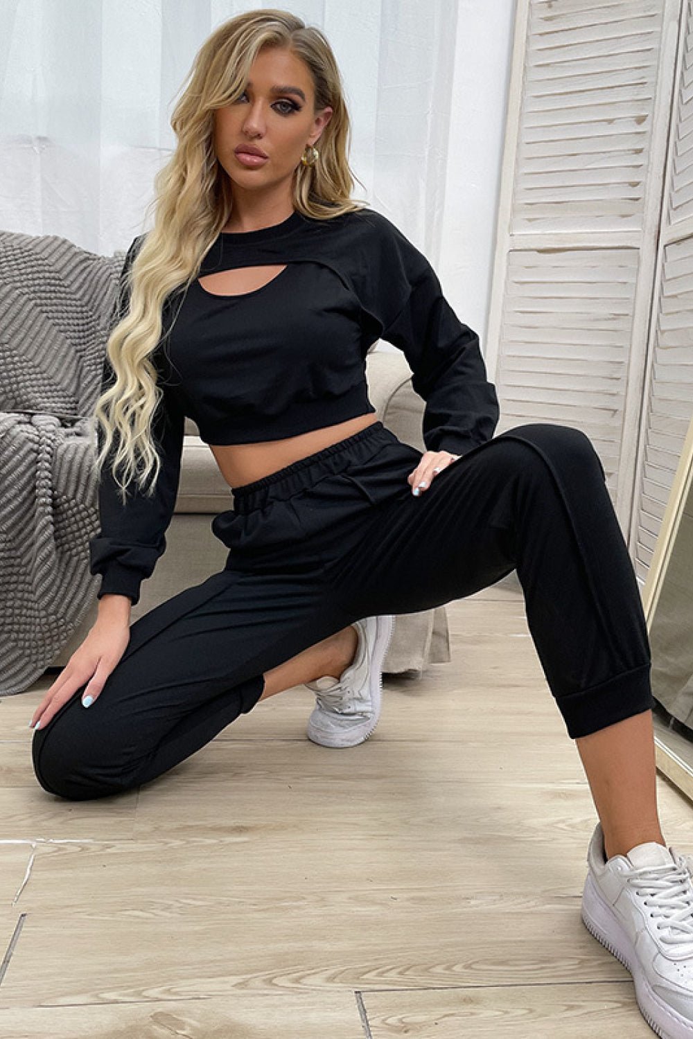 Beach Rose Co. - Black Cut Out Crop Top and Joggers Set