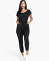 Beach Rose Co. black two-way shoulder drawstring jumpsuit in soft stretch jersey with a tapered leg and pockets