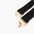Beach Rose Co. black elastic waist belt featuring a polished gold-tone geometric buckle with a hook clasp closure.