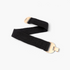 Beach Rose Co. black textured elastic waist belt with a polished gold-tone geometric buckle and hook clasp.