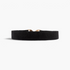 Beach Rose Co. black textured elastic waist belt featuring a polished gold-tone geometric buckle and hook clasp.