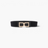 Beach Rose Co. wide black elastic waist belt with a polished gold-tone double-D alloy buckle and PU front tabs.