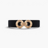Beach Rose Co. wide black elastic waist belt with a gold-tone double-circle alloy buckle and ridged detailing.