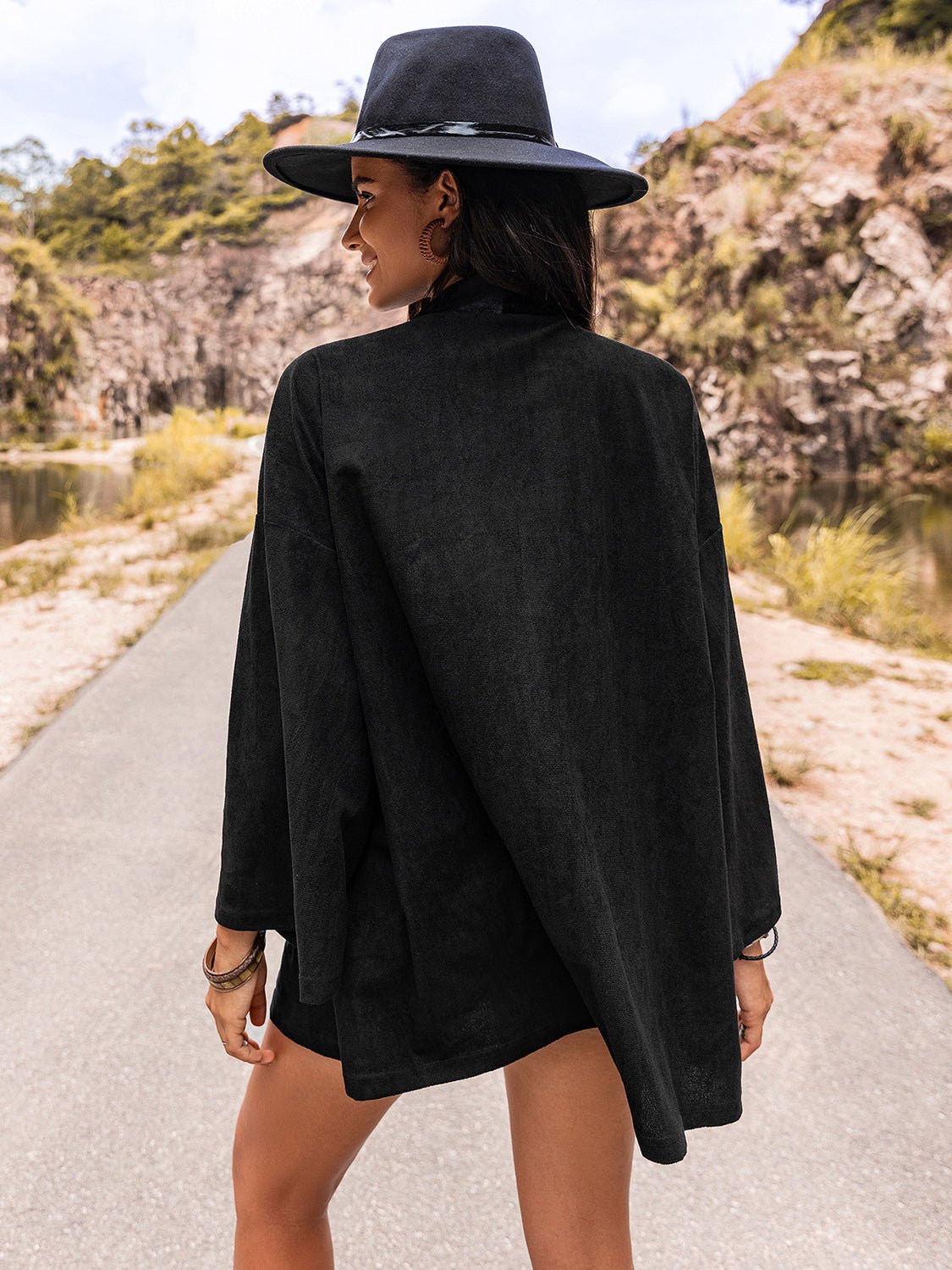 Beach Rose Co. - Black Embroidered Long Sleeve Kimono